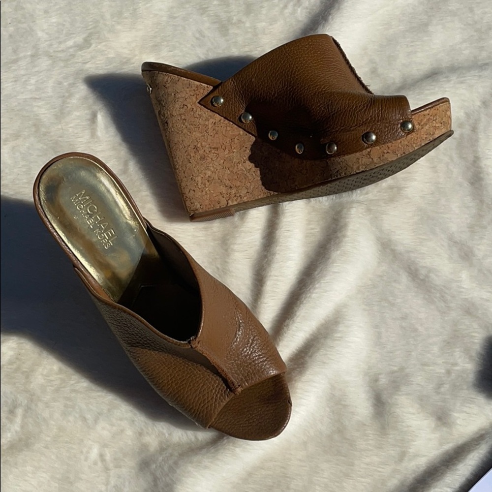 Michael Kors peep toe wedge cork platforms